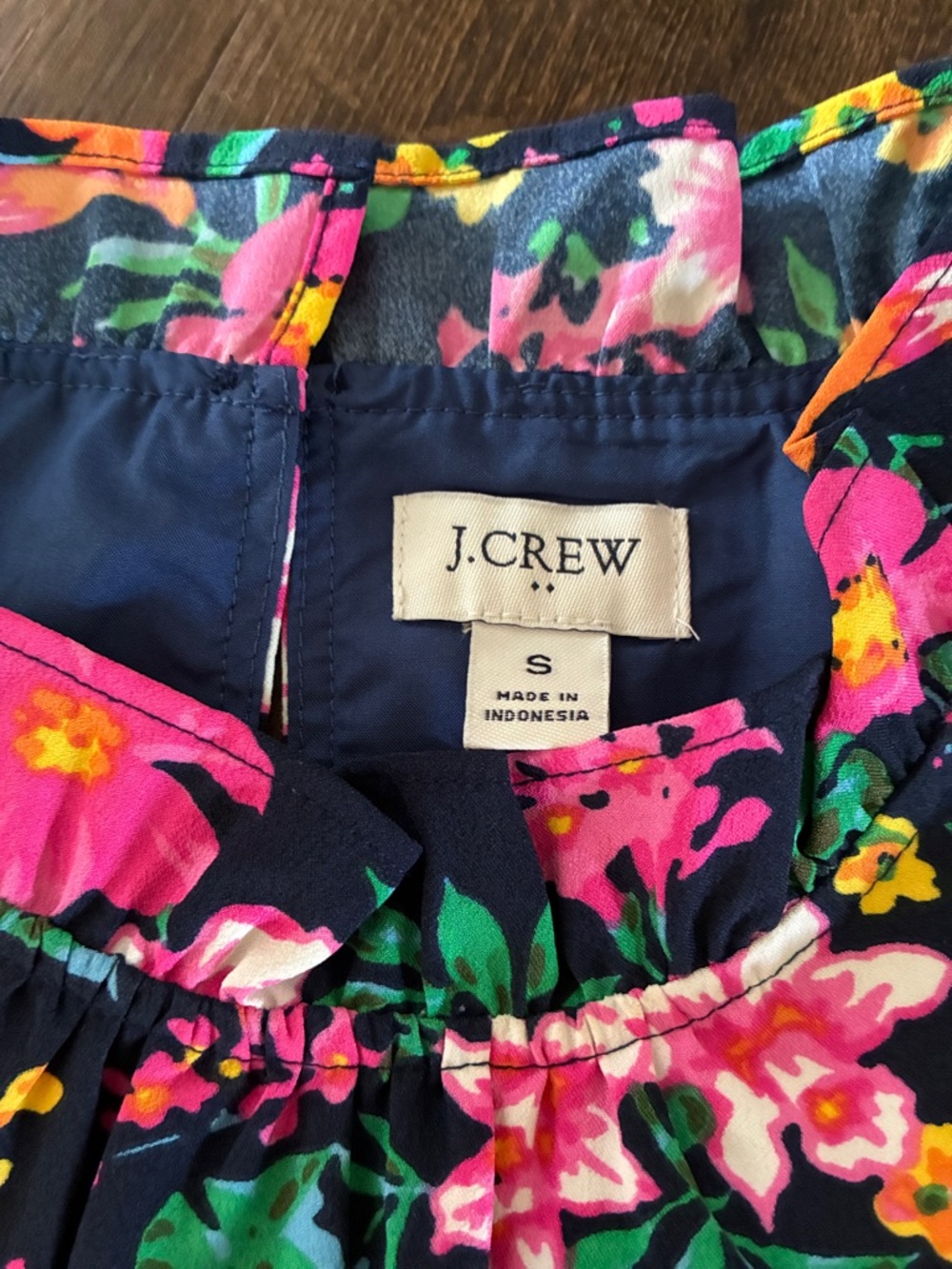 J. Crew Navy Floral Sleeveless Ruffle Neck Blouse - Picture 2 of 5